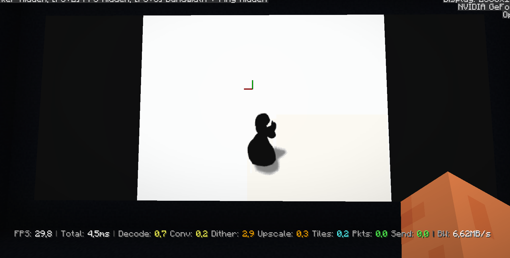 Minecraft video playback test showing low bandwidth on a simple high-contrast video